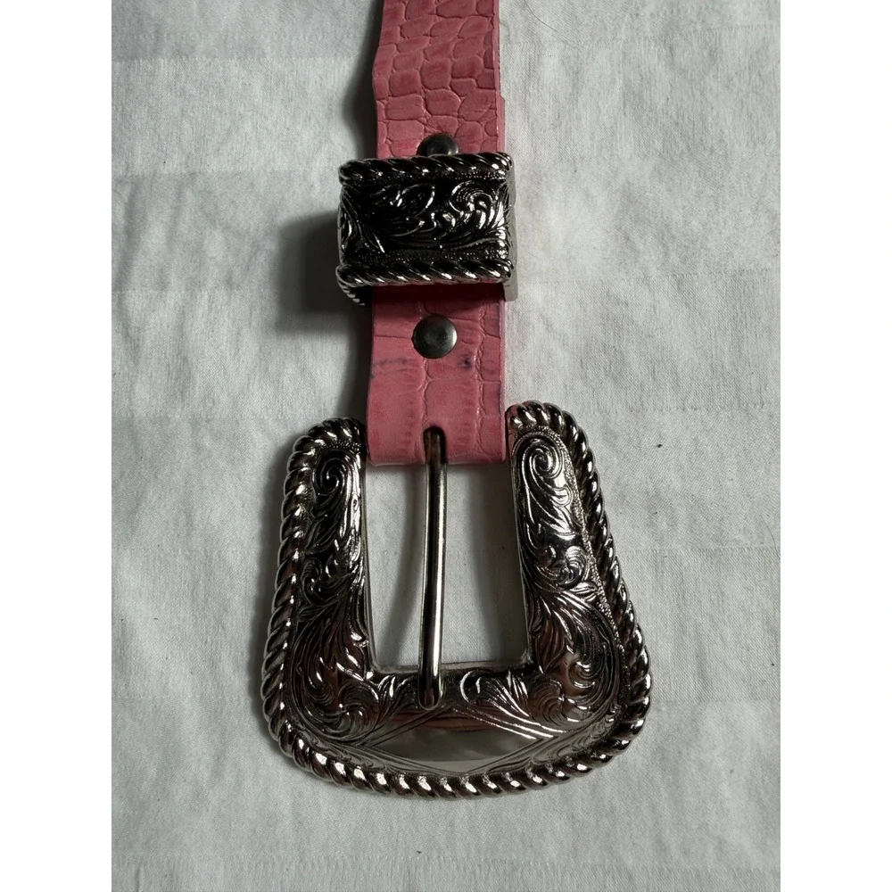 Nocona Pink Croc Embossed Leather Western Rhinestone Studded Scene Metal Goth